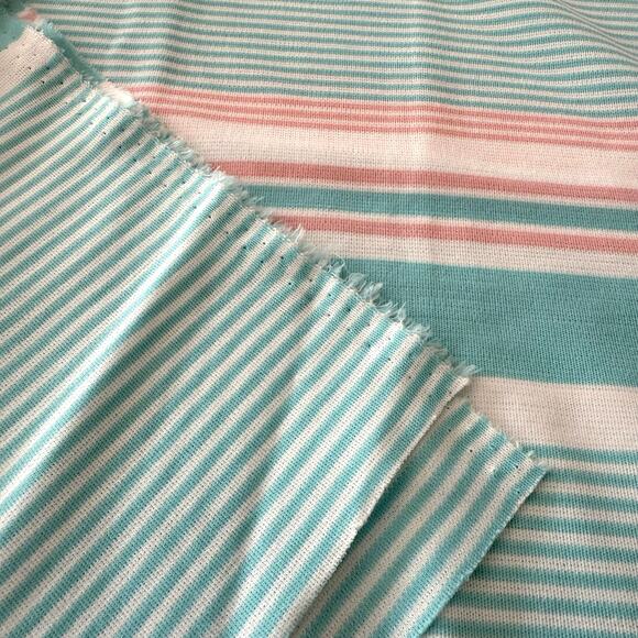 Vintage Fabric Poly Stretch Aqua Pink White Stripe 60 x 36 1 yard - Picture 5 of 8